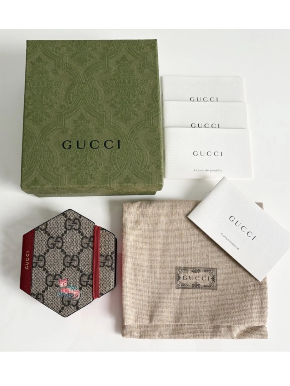 GUCCI Whimsy Derpy Cat GG Supreme Coated Canvas Stationery Sticky Notes Notepad